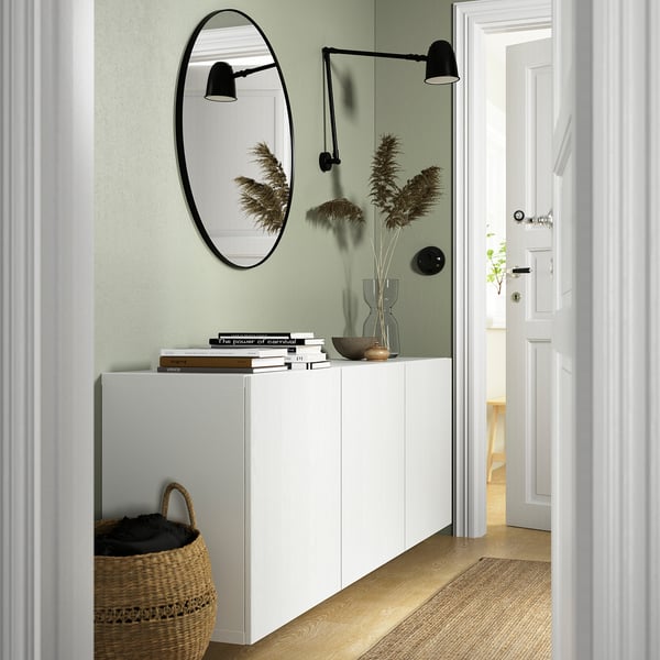 BESTÅ wall-mounted cabinet combination, white/Timmerviken white, 180x42x64 cm