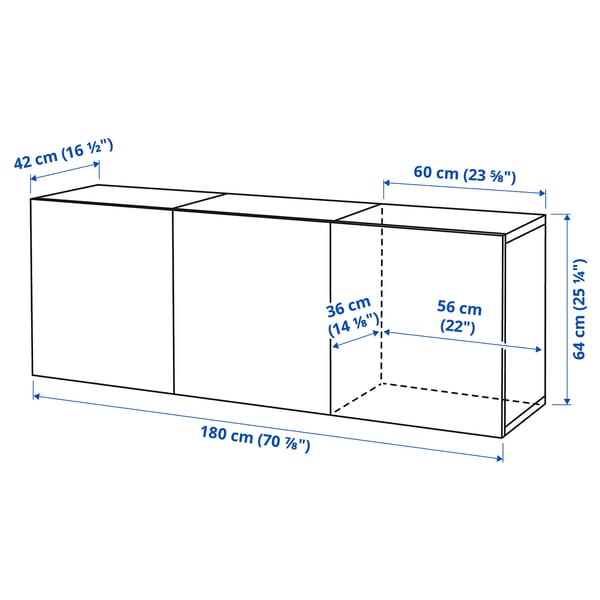 BESTÅ wall-mounted cabinet combination, white/Timmerviken white, 180x42x64 cm