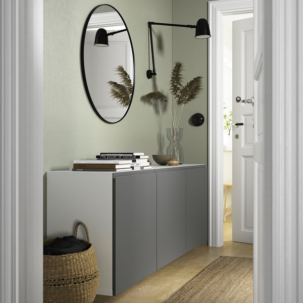 BESTÅ wall-mounted cabinet combination, white/Västerviken dark grey, 180x42x64 cm