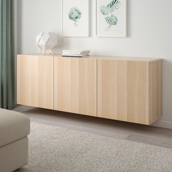 BESTÅ - BESTÅ Wall-mounted cabinet combination, white stained oak effect/Lappviken white stained oak effect, 180x42x64 cm
