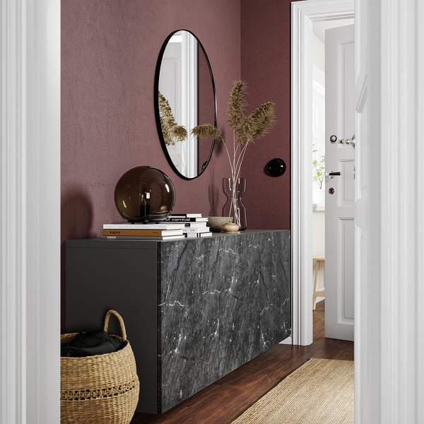 BESTÅ wall-mounted cabinet combination, dark grey/Bergsviken black, 180x42x64 cm