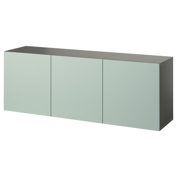 BESTÅ wall-mounted cabinet combination, dark grey/Hjortviken pale grey-green, 180x42x64 cm