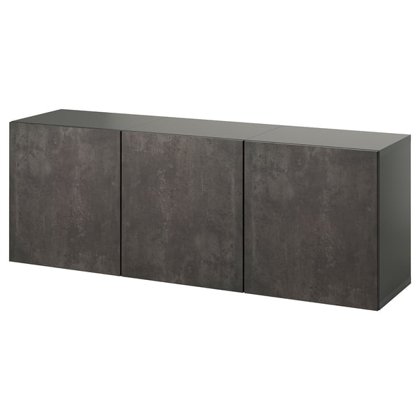 BESTÅ wall-mounted cabinet combination, dark grey/Kallviken concrete effect, 180x42x64 cm