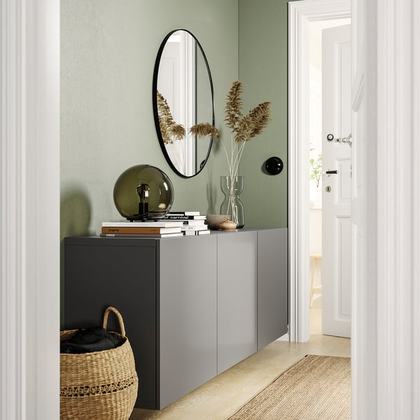 BESTÅ wall-mounted cabinet combination, dark grey/Lappviken dark grey, 180x42x64 cm