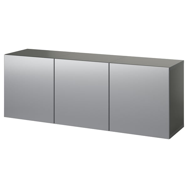 BESTÅ - BESTÅ Wall-mounted cabinet combination, dark grey/Riksviken brushed dark pewter effect, 180x42x64 cm