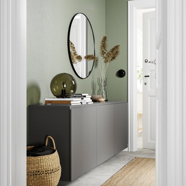BESTÅ wall-mounted cabinet combination, dark grey/Västerviken dark grey, 180x42x64 cm