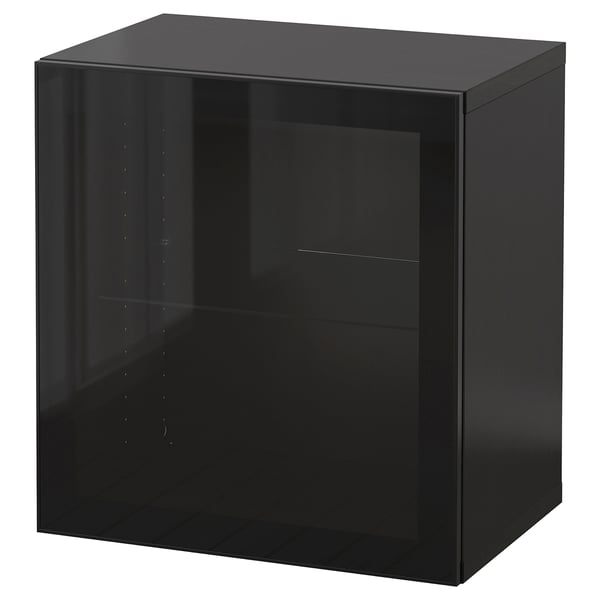 BESTÅ wall-mounted cabinet combination, high-gloss/black/Glassvik, 60x42x64 cm