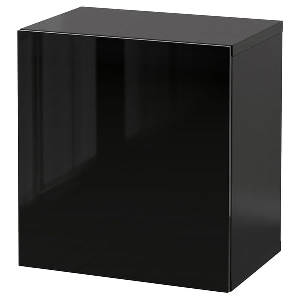 BESTÅ wall-mounted cabinet combination, high-gloss/black/Selsviken, 60x42x64 cm
