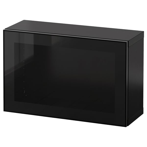 BESTÅ - BESTÅ Wall-mounted cabinet combination, black-brown Glassvik/black clear glass, 60x22x38 cm