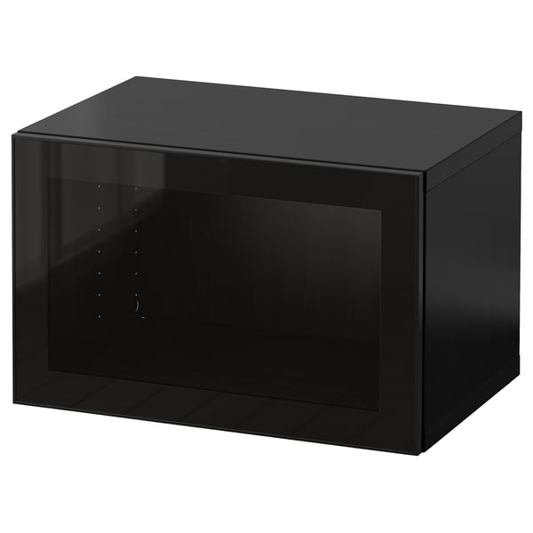 BESTÅ wall-mounted cabinet combination, black-brown/Glassvik black, 60x42x38 cm