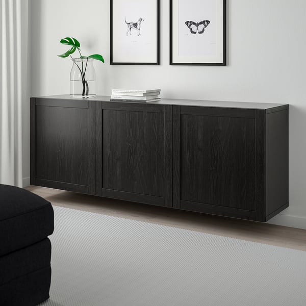 BESTÅ wall-mounted cabinet combination, black-brown/Hanviken black-brown, 180x42x64 cm