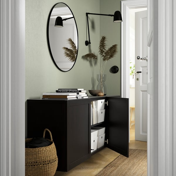 BESTÅ wall-mounted cabinet combination, black-brown/Hanviken black-brown, 180x42x64 cm