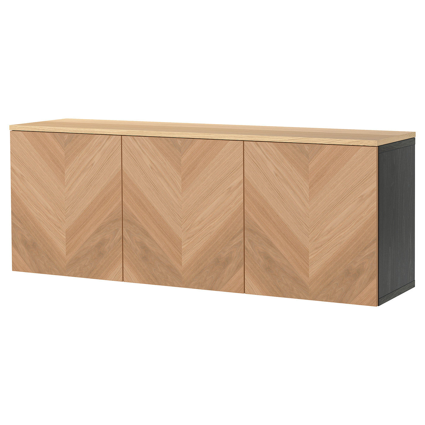 BESTÅ wall-mounted cabinet combination, black-brown Hedeviken/oak veneer, 180x42x66 cm