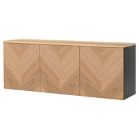 BESTÅ wall-mounted cabinet combination, black-brown Hedeviken/oak veneer, 180x42x66 cm