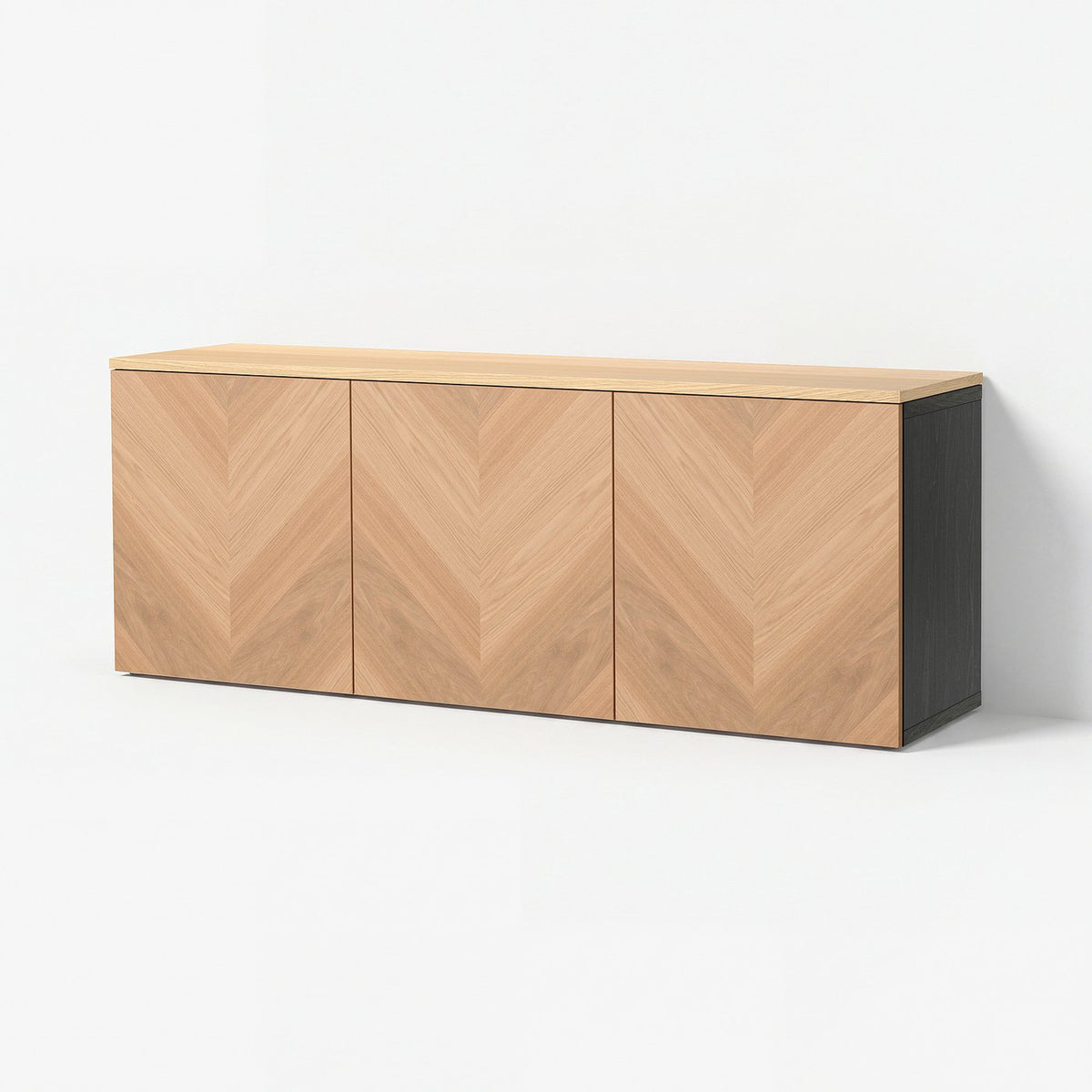 BESTÅ wall-mounted cabinet combination, black-brown Hedeviken/oak veneer, 180x42x66 cm
