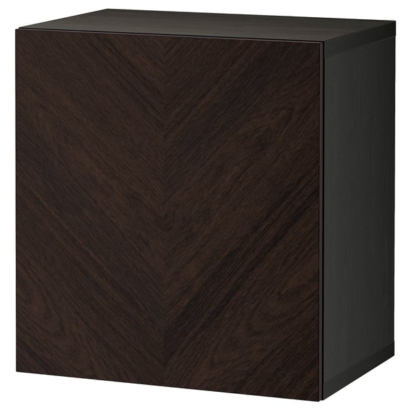 BESTÅ - BESTÅ Wall-mounted cabinet combination, black-brown Hedeviken/dark brown stained oak veneer, 60x42x64 cm