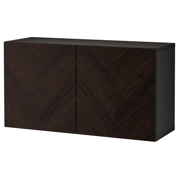 BESTÅ wall-mounted cabinet combination, black-brown Hedeviken/dark brown stained oak veneer, 120x42x64 cm