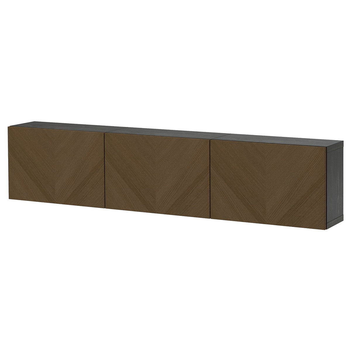 BESTÅ wall-mounted cabinet combination, black-brown Hedeviken/brown stained oak veneer, 180x22x38 cm