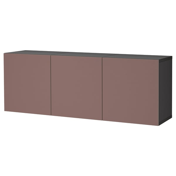 BESTÅ wall-mounted cabinet combination, black-brown/Hjortviken brown, 180x42x64 cm