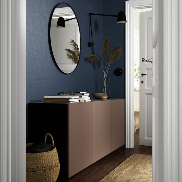 BESTÅ wall-mounted cabinet combination, black-brown/Hjortviken brown, 180x42x64 cm