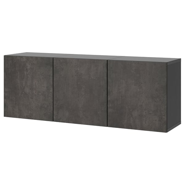 BESTÅ - BESTÅ Wall-mounted cabinet combination, black-brown/Kallviken concrete effect, 180x42x64 cm