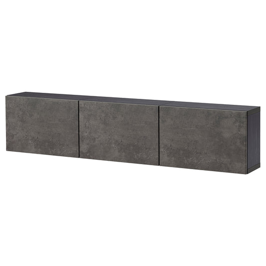 BESTÅ wall-mounted cabinet combination, black-brown Kallviken/dark grey concrete effect, 180x22x38 cm