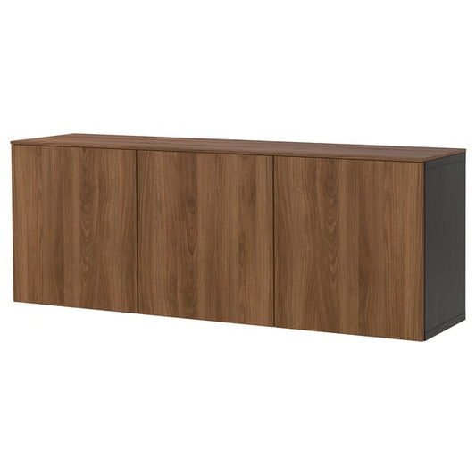 BESTÅ wall furniture combination, brown-black/Lappviken walnut effect, 180x42x65 cm
