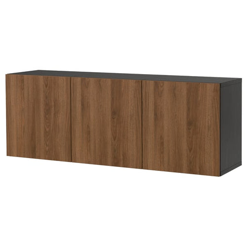 BESTÅ wall-mounted cabinet combination, black-brown/Lappviken walnut effect, 180x42x64 cm
