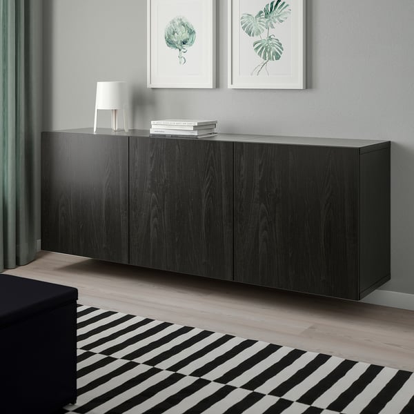 BESTÅ wall-mounted cabinet combination, black-brown/Lappviken black-brown, 180x42x64 cm
