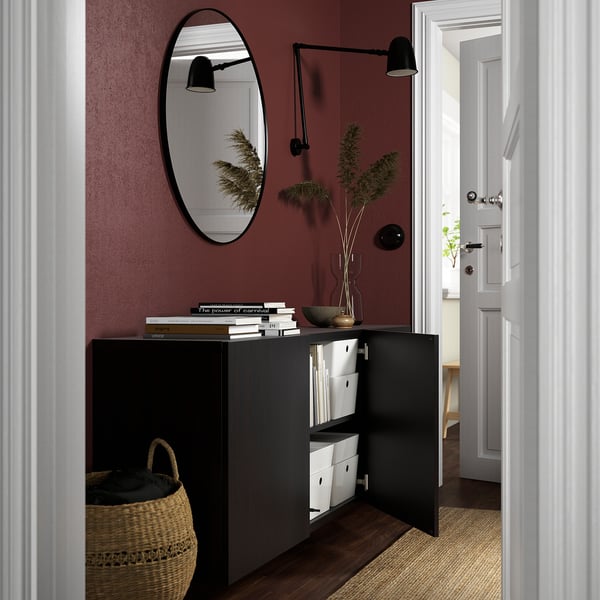 BESTÅ wall-mounted cabinet combination, black-brown/Lappviken black-brown, 180x42x64 cm