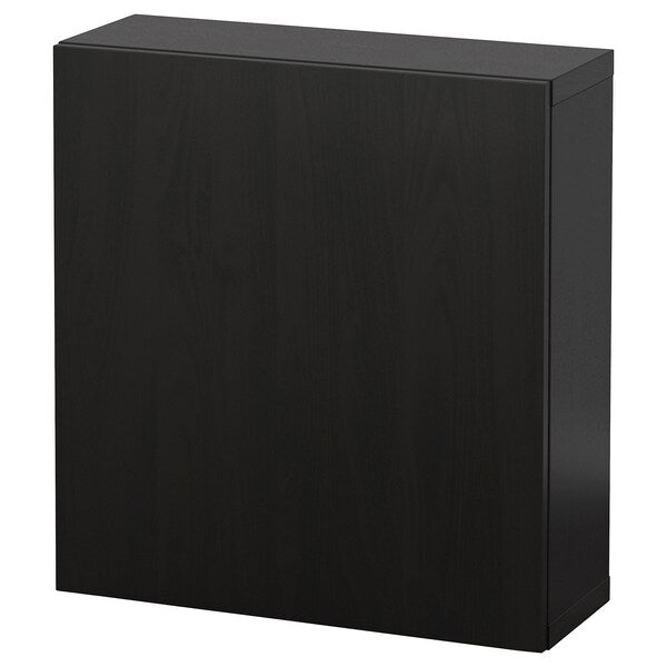 BESTÅ wall-mounted cabinet combination, black-brown Hedeviken/dark brown stained oak veneer, 60x22x64 cm