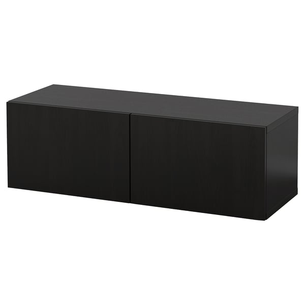 BESTÅ wall-mounted cabinet combination, black-brown/Lappviken, 120x42x38 cm