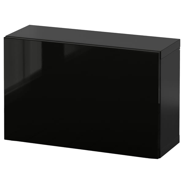 BESTÅ wall-mounted cabinet combination, black-brown/Selsviken high-gloss/black, 60x22x38 cm