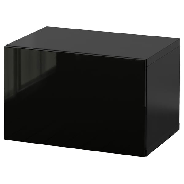 BESTÅ wall-mounted cabinet combination, black-brown/Selsviken high-gloss/black, 60x42x38 cm