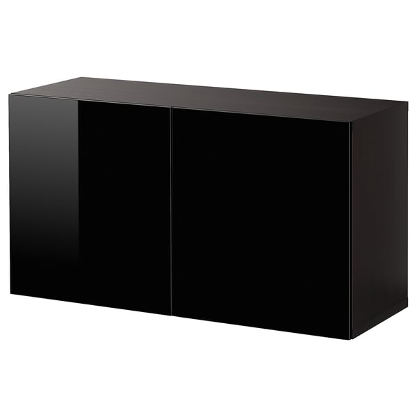 BESTÅ wall-mounted cabinet combination, black-brown/Selsviken black, 120x42x64 cm
