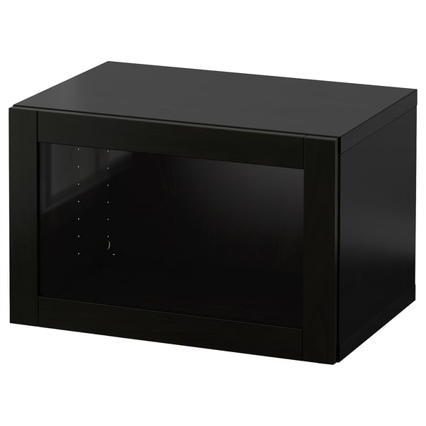 BESTÅ wall-mounted cabinet combination, black-brown/Sindvik black-brown clear glass, 60x42x38 cm