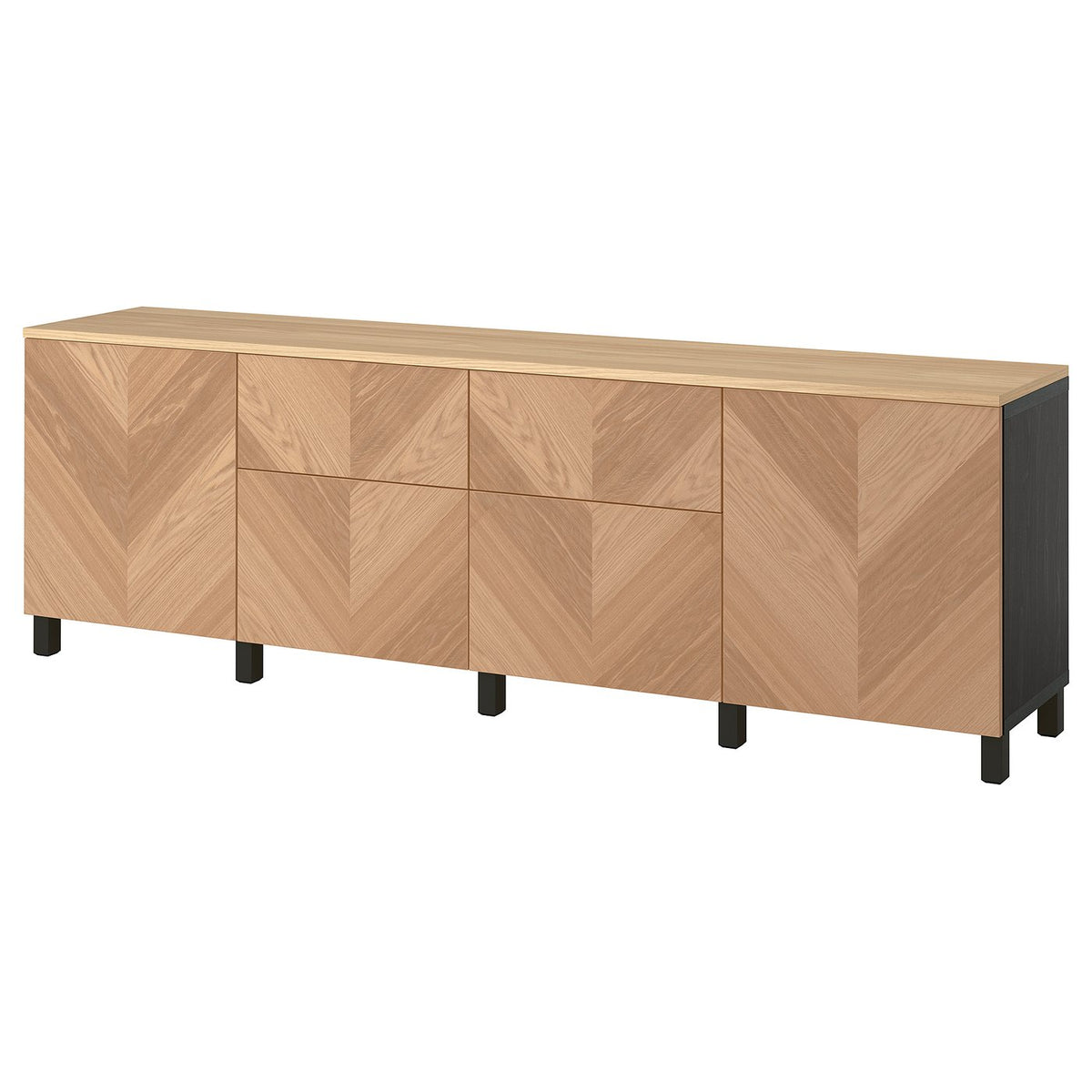 BESTÅ storage combination, black-brown/Hedeviken oak veneer, 240x42x76 cm