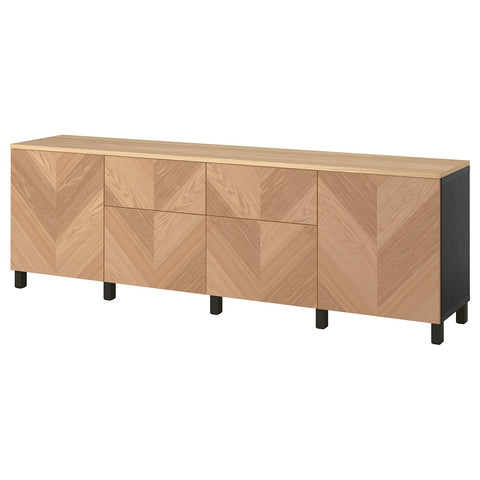 BESTÅ storage combination, black-brown/Hedeviken oak veneer, 240x42x76 cm