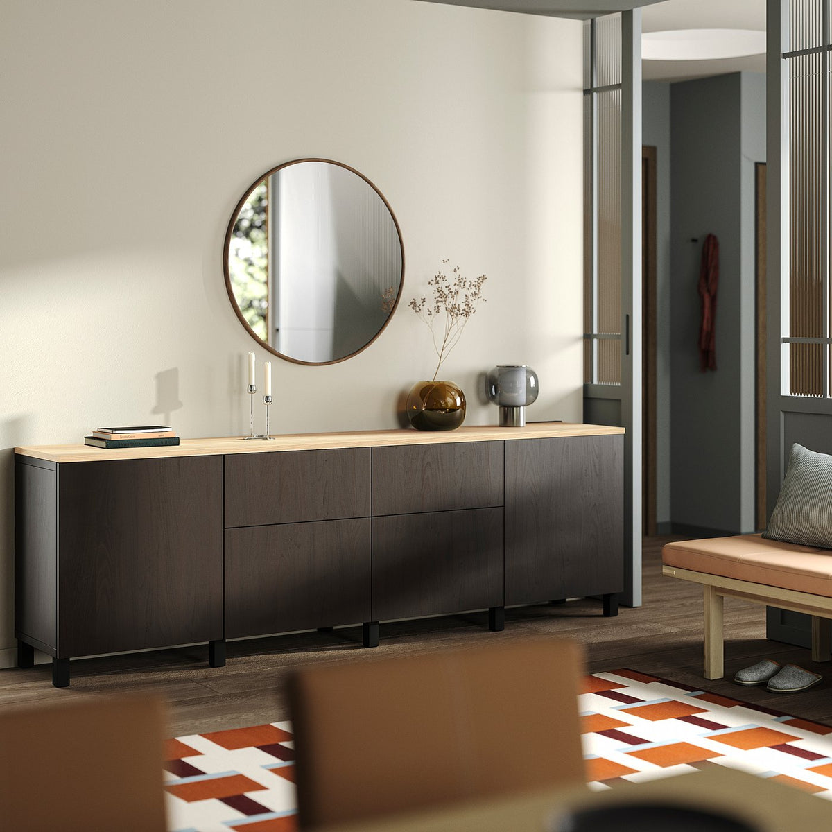 BESTÅ storage combination, black-brown/Lappviken black-brown, 240x42x76 cm
