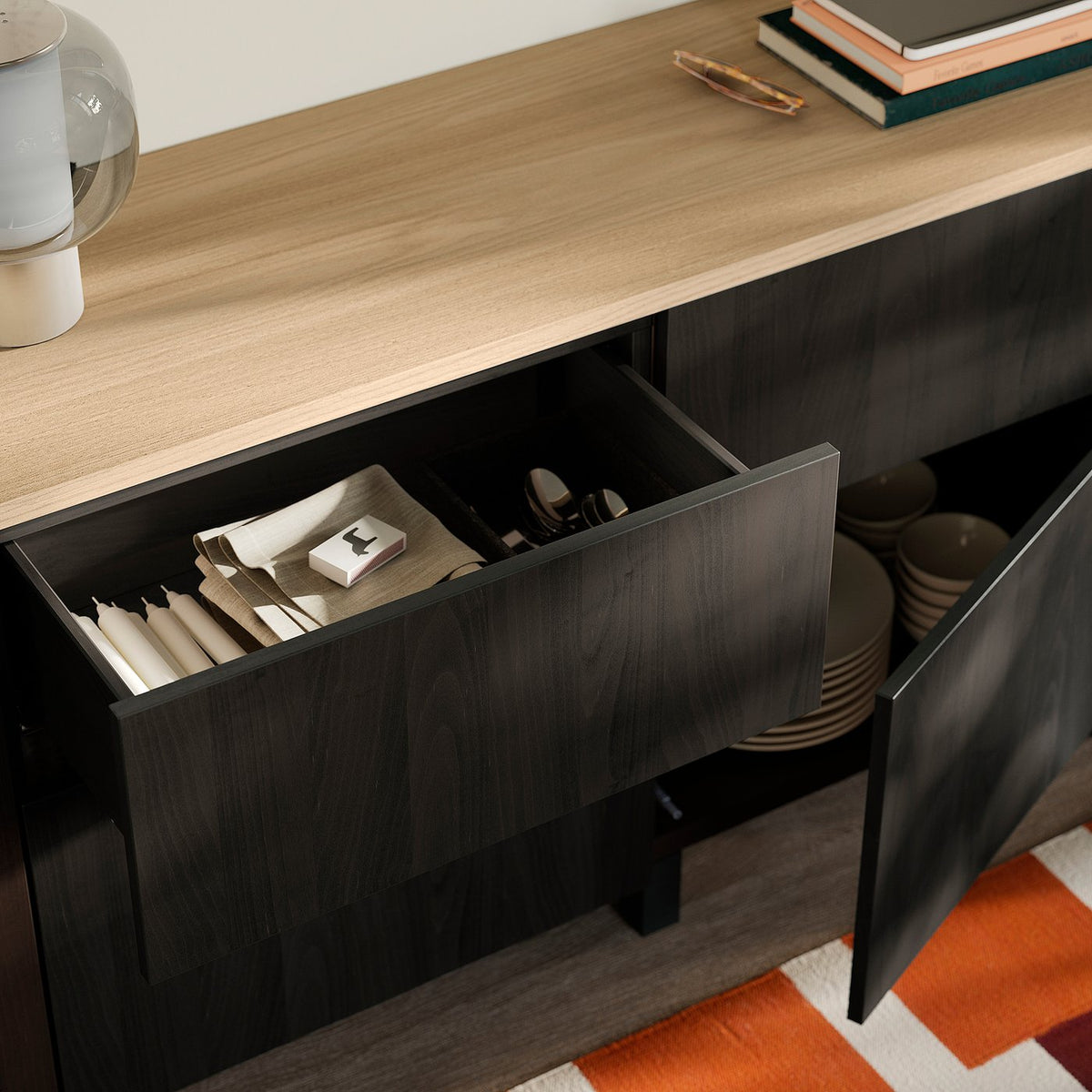 BESTÅ storage combination, black-brown/Lappviken black-brown, 240x42x76 cm
