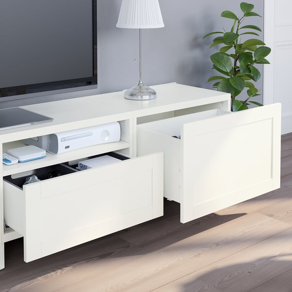 BESTÅ - BESTÅ TV storage combination, white/Hanviken/Stubbarp white, 240x42x230 cm
