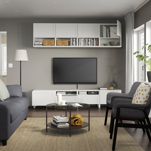 BESTÅ - TV storage combination, white/Hanviken/Stubbarp white, 240x42x230 cm