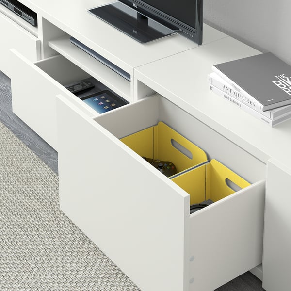 BESTÅ - TV storage combination, white Lappviken/light grey-beige, 240x42x230 cm