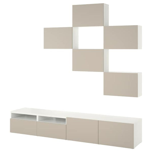 Ikea BESTÅ - TV storage combination, white Lappviken/light grey-beige, 240x42x230 cm