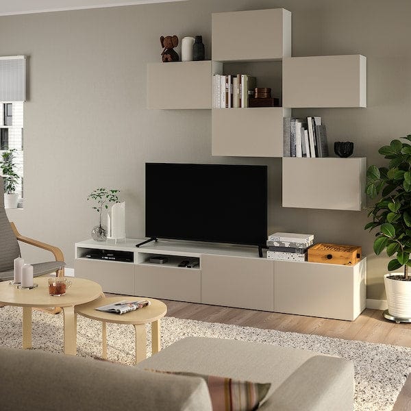 Ikea BESTÅ - TV storage combination, white Lappviken/light grey-beige, 240x42x230 cm