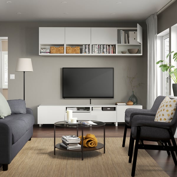 BESTÅ - BESTÅ TV storage combination, white/Lappviken/Stubbarp white, 240x42x230 cm