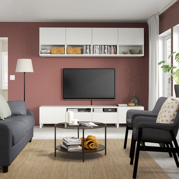 BESTÅ - BESTÅ TV storage combination, white Laxviken/Lappviken/Stubbarp white, 240x42x230 cm