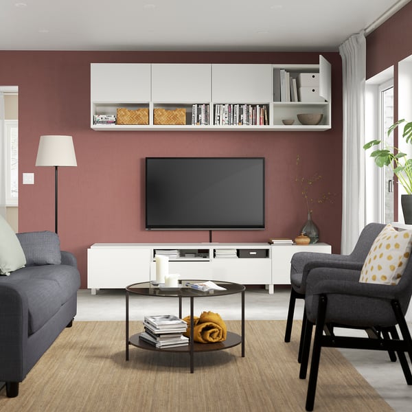 BESTÅ - BESTÅ TV storage combination, white Laxviken/Lappviken/Stubbarp white, 240x42x230 cm