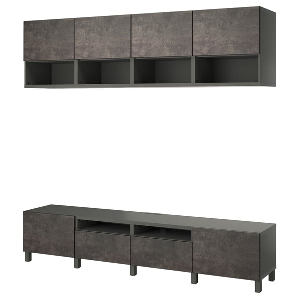 BESTÅ - BESTÅ TV storage combination, dark grey/Kallviken/Stubbarp dark grey, 240x42x230 cm