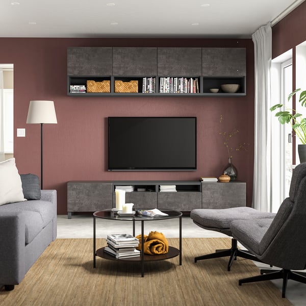BESTÅ TV storage combination, dark grey/Kallviken/Stubbarp dark grey, 240x42x230 cm